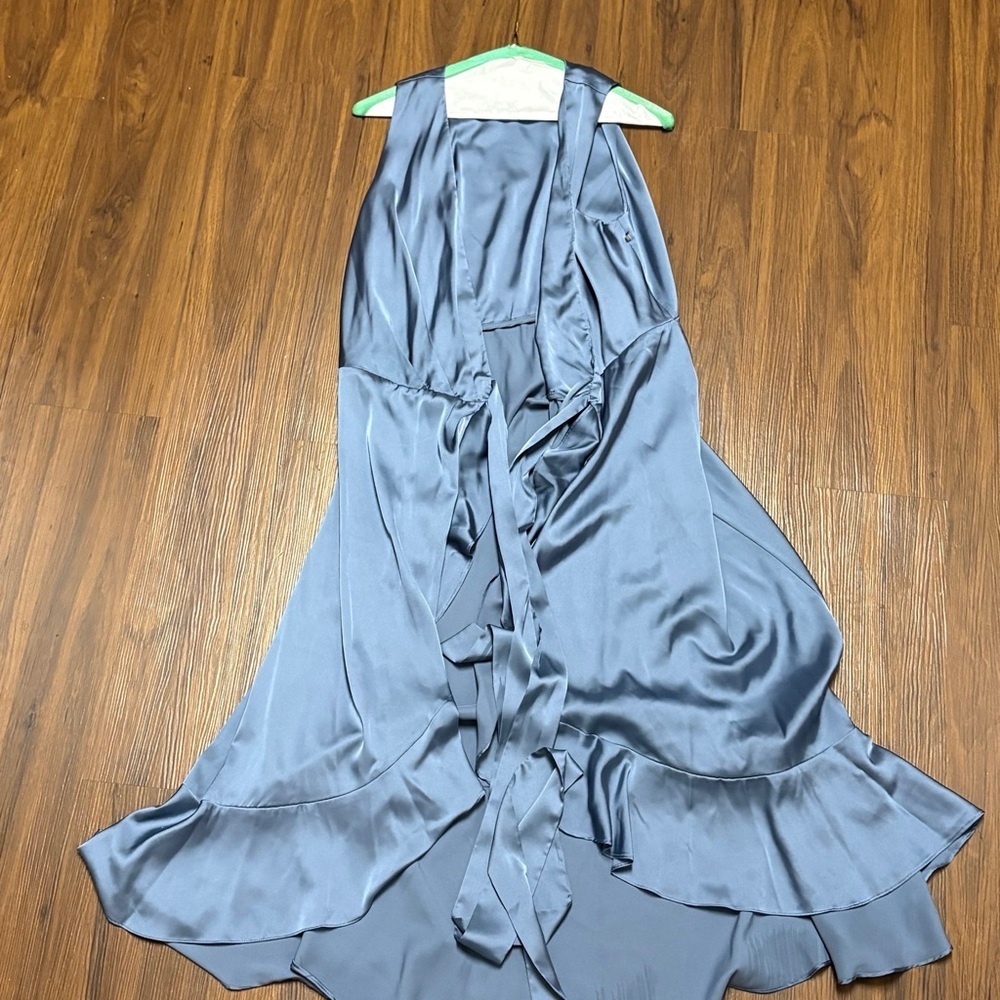 Chic Satin Halter High-Low Dress in Blue - Picture 2 of 8